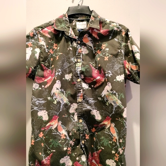 Men's American Heritage Dawson & Brooks Short Sleeve Button Up Bird Floral Shirt - Picture 1 of 4
